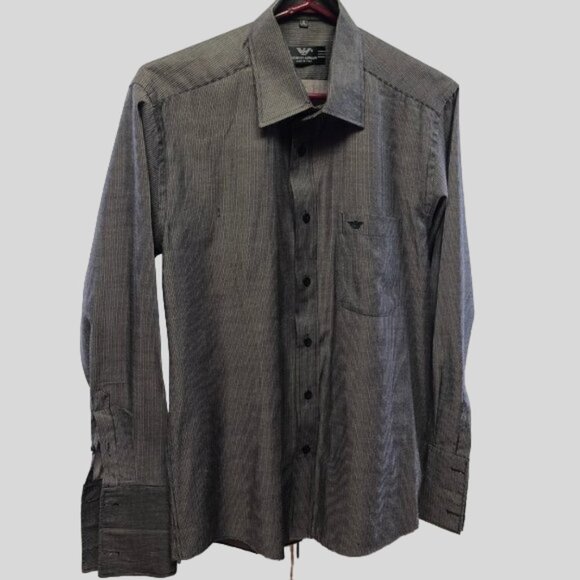 Giorgio Armani Long Sleeve Grey/Black Pinstripe Dress Shirt Size 16 - Picture 1 of 8